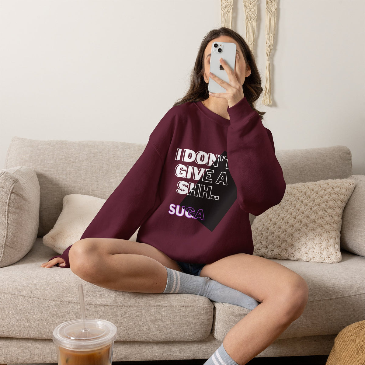 Suga Fan Crewneck Sweatshirt — "I Don't Give A Shh... Suga" Graphic