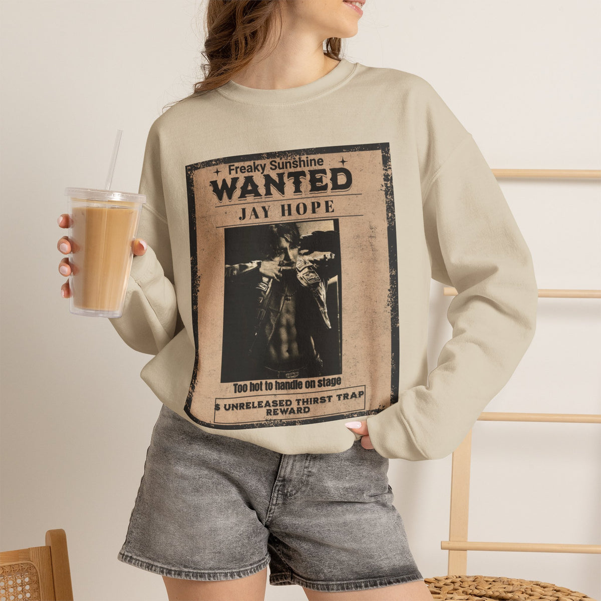 Wanted Poster Crewneck Sweatshirt – 'Freaky Sunshine: WANTED Jay Hope' Retro Graphic