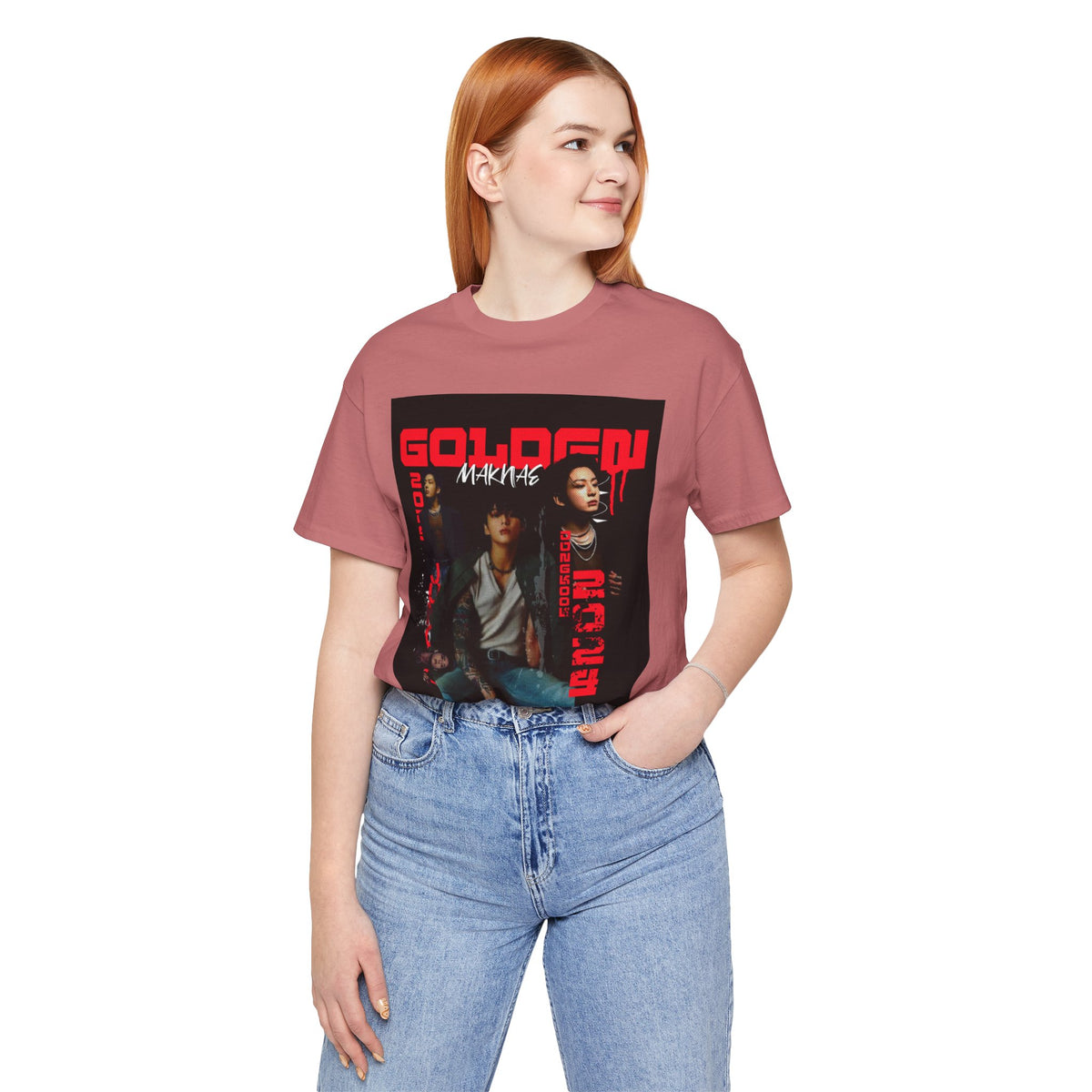 Jungkook Graphic Tee — Golden (Red Text)
