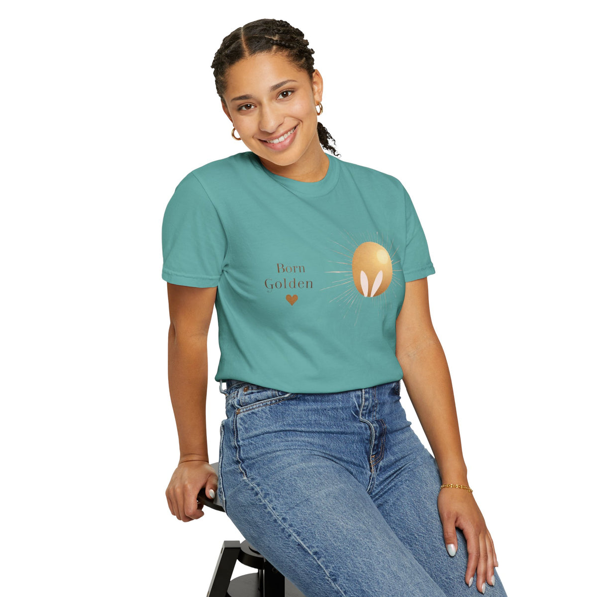 JK Born Golden Tee — Minimal Sun Badge Graphic T-Shirt