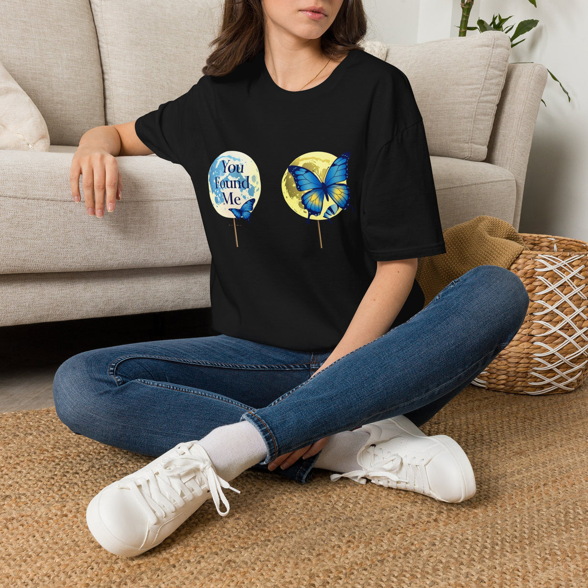 T-Shirt — 'You Found Me' Blue & Yellow Butterfly Graphic