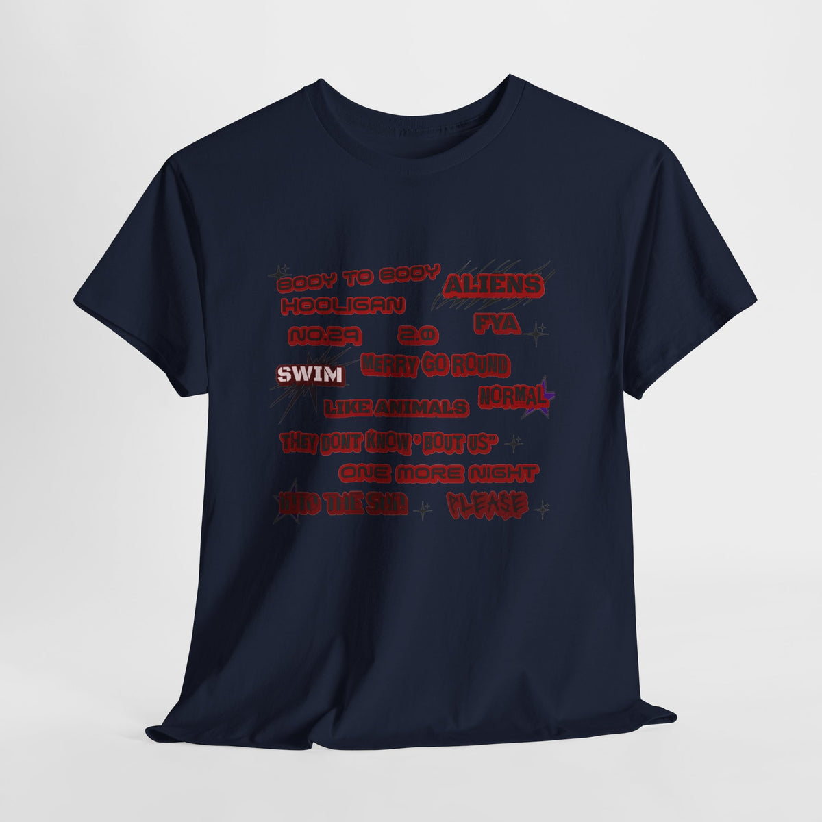 BTS ARIRANG Graphic Tee — Distorted Red Text Band Shirt