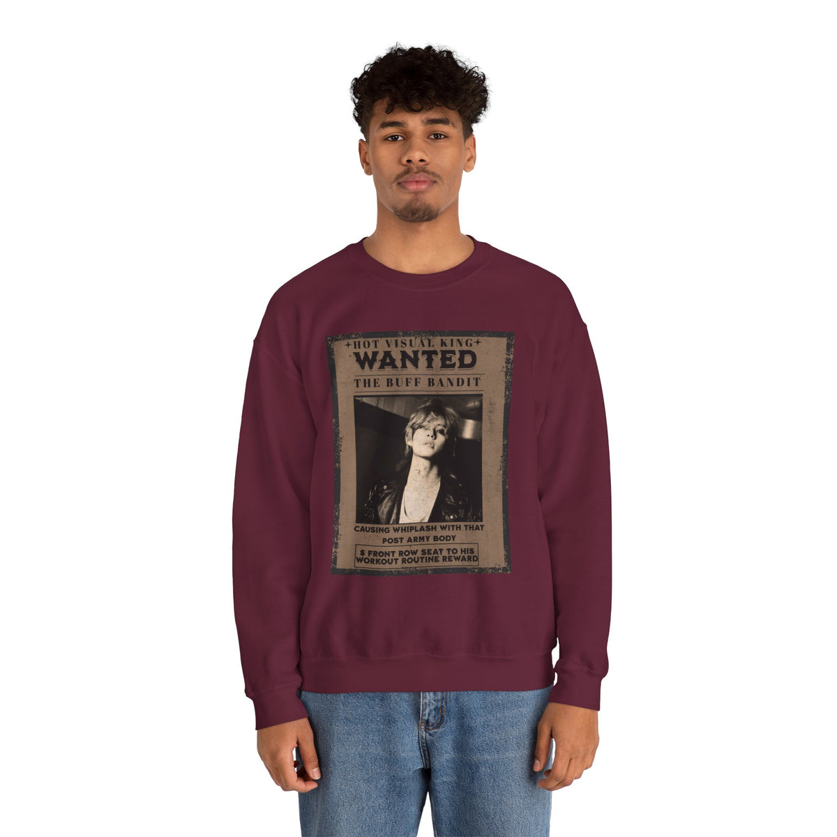 Wanted Poster Crewneck Sweatshirt — Vintage 'Buff Bandit' Graphic