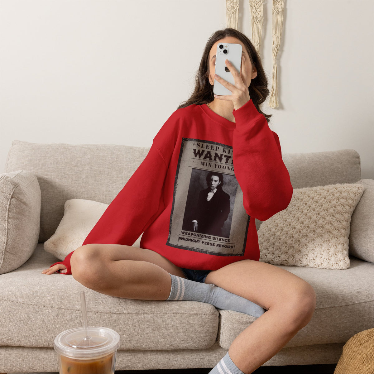 Suga Wanted Poster Crewneck Sweatshirt – Vintage 'Sleep King' Graphic