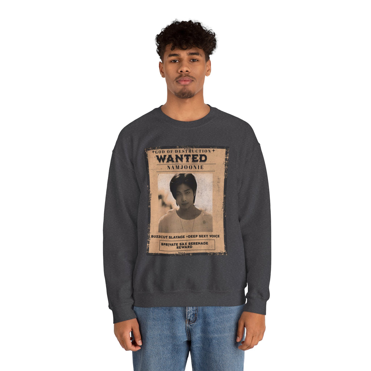Wanted Poster Crewneck Sweatshirt — 'Wanted: Namjoonie' Vintage K-Pop Graphic