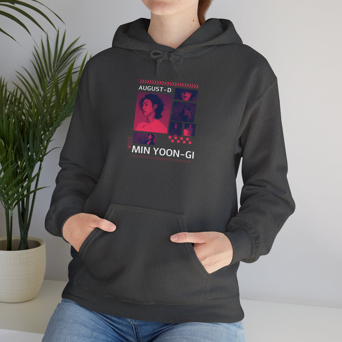 Suga Photo Collage Hoodie — Retro Pink Portraits Grid Design