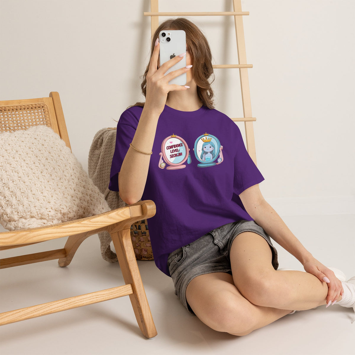 JIN Level Shirt — Cute Pink & Blue Mirrors Graphic Tee ("Comfort Level: Secure")