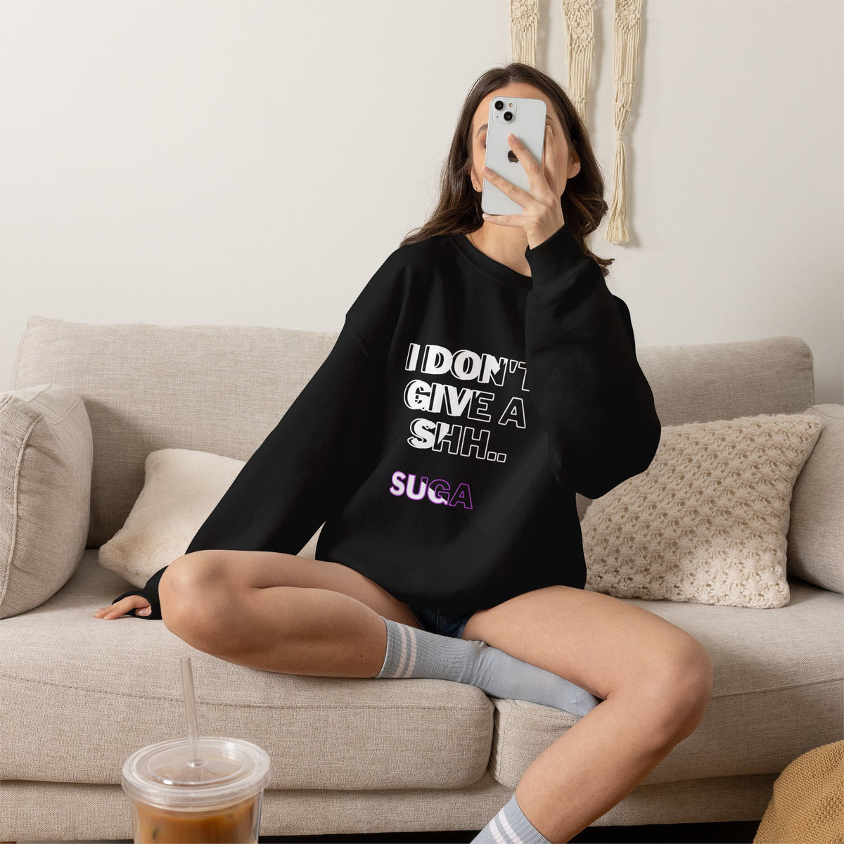 Suga Fan Crewneck Sweatshirt — "I Don't Give A Shh... Suga" Graphic