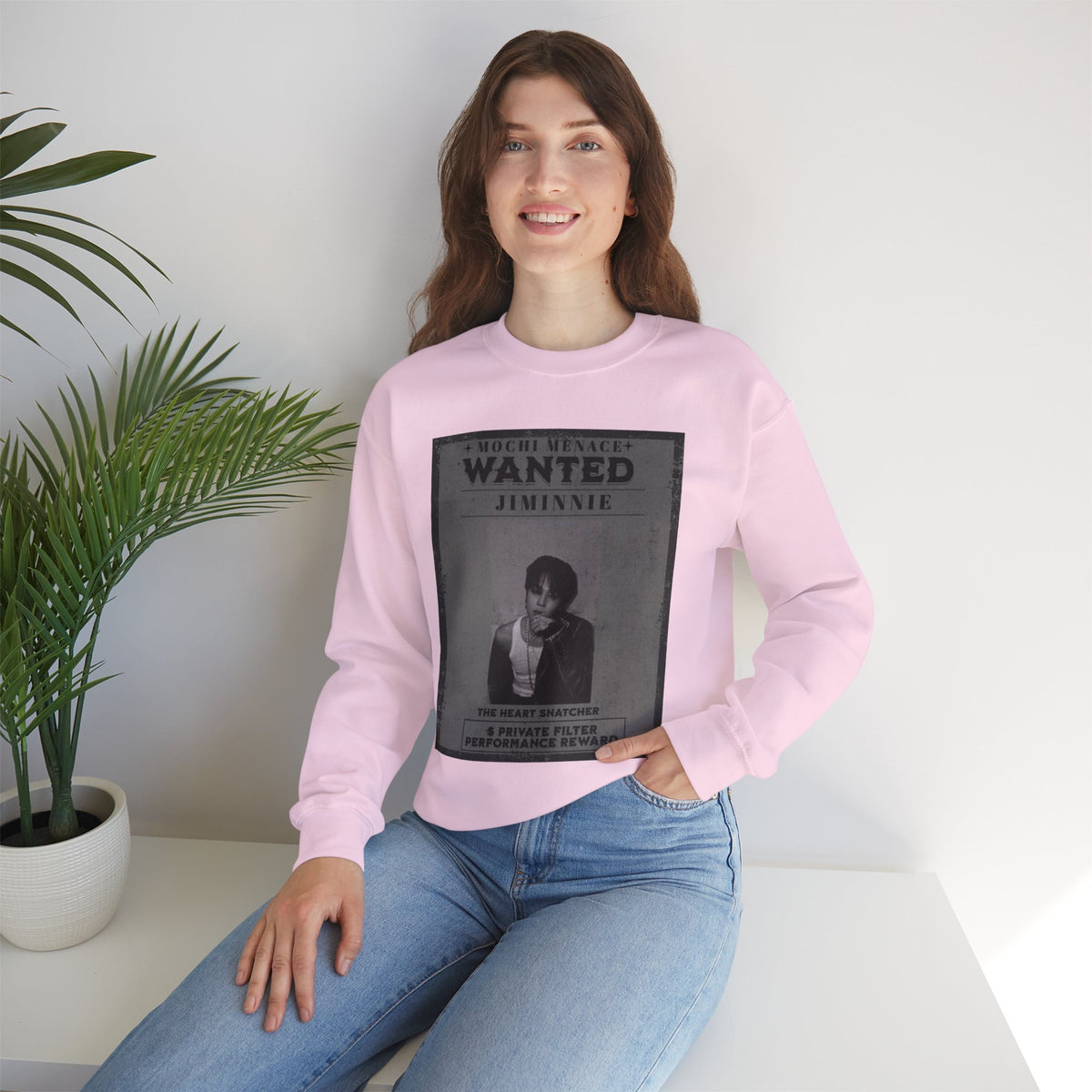 Wanted Poster Crewneck Sweatshirt — 'WANTED: Jiminie' Vintage K-Pop Graphic
