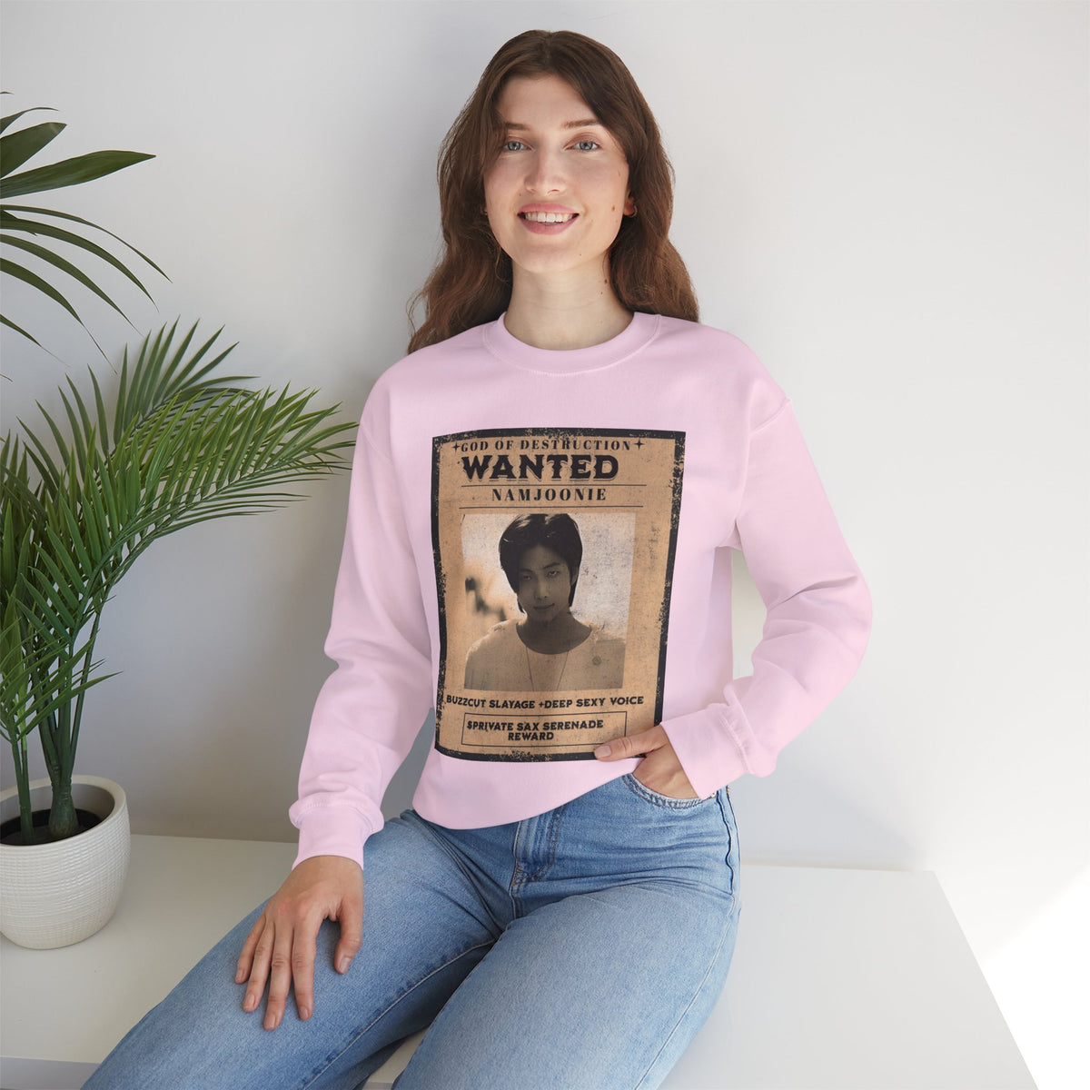 Wanted Poster Crewneck Sweatshirt — 'Wanted: Namjoonie' Vintage K-Pop Graphic