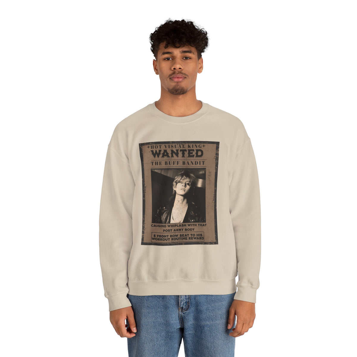 Wanted Poster Crewneck Sweatshirt — Vintage 'Buff Bandit' Graphic
