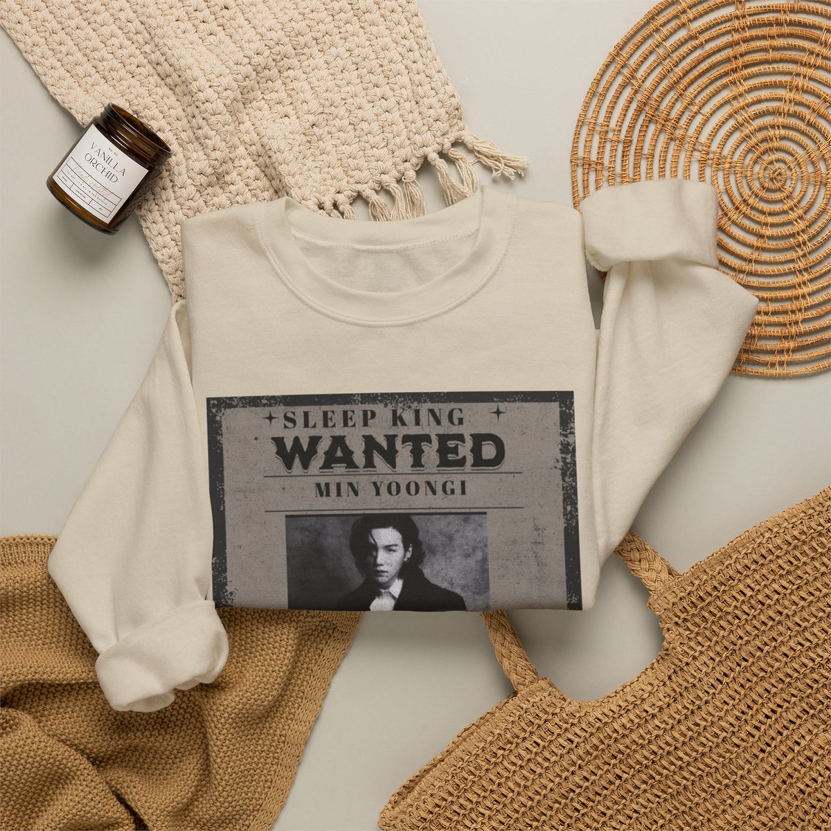 Suga Wanted Poster Crewneck Sweatshirt – Vintage 'Sleep King' Graphic
