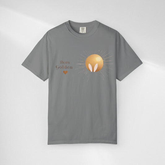 JK Born Golden Tee — Minimal Sun Badge Graphic T-Shirt