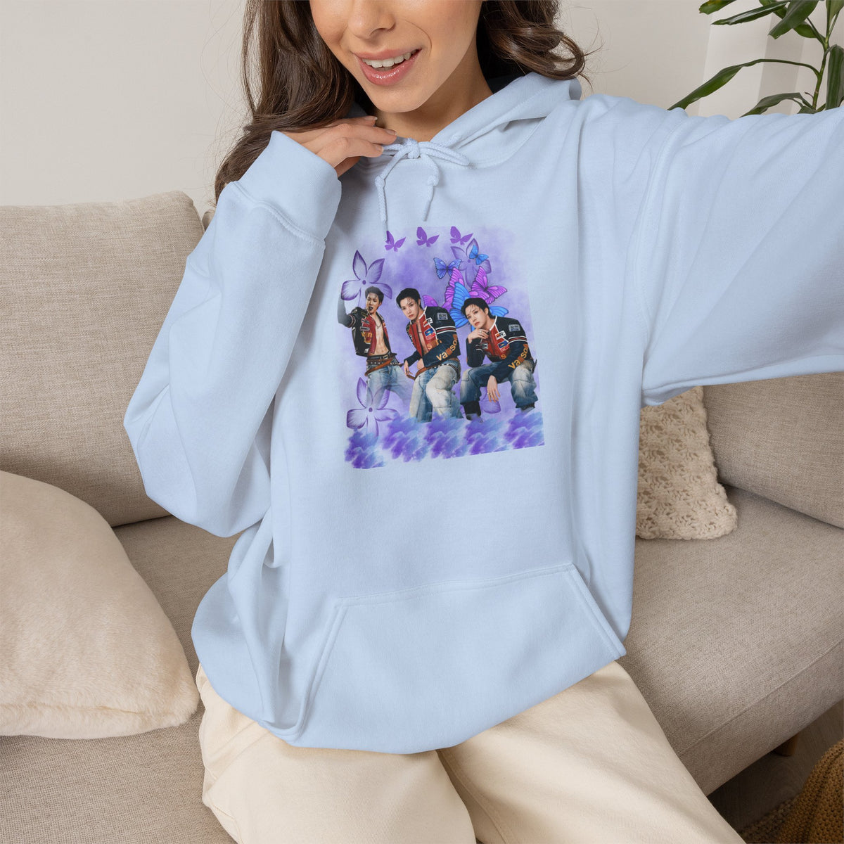 JHOPE Photo Hoodie — Purple Watercolor Floral Crew Sweatshirt