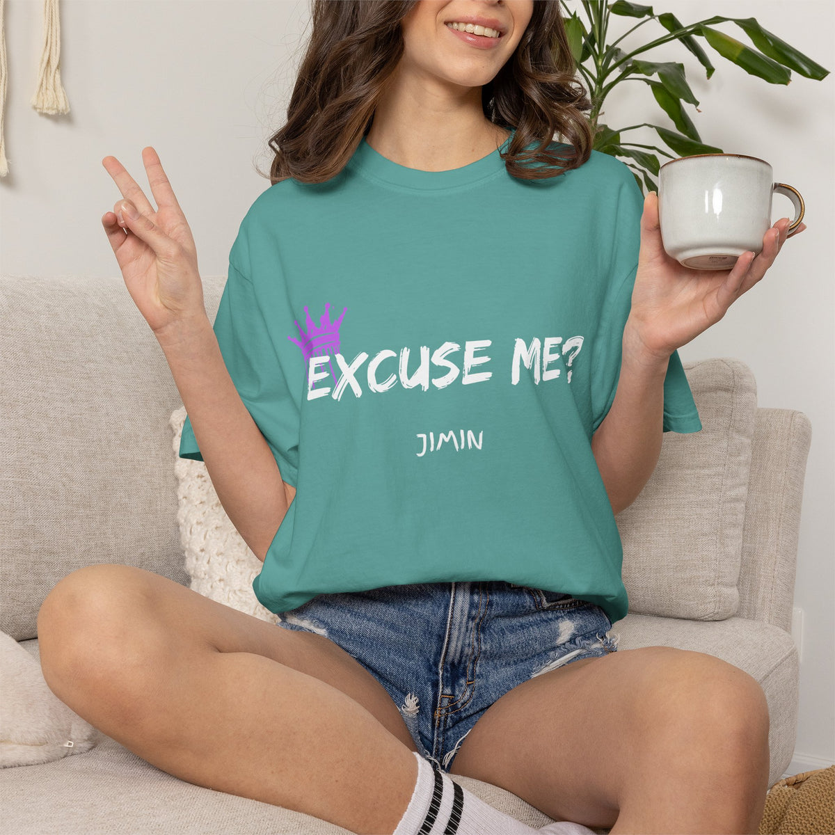 Excuse Me? Jimin T‑Shirt — BTS Fan Tee with Purple Crown Graphic