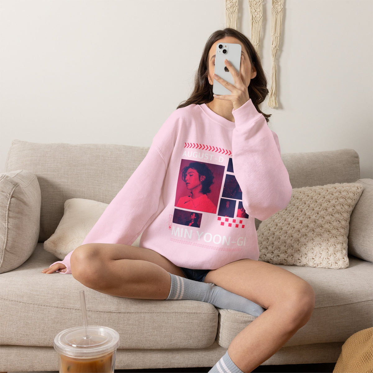Suga Retro Photo Collage Sweatshirt — Pink Neon Portrait Crewneck