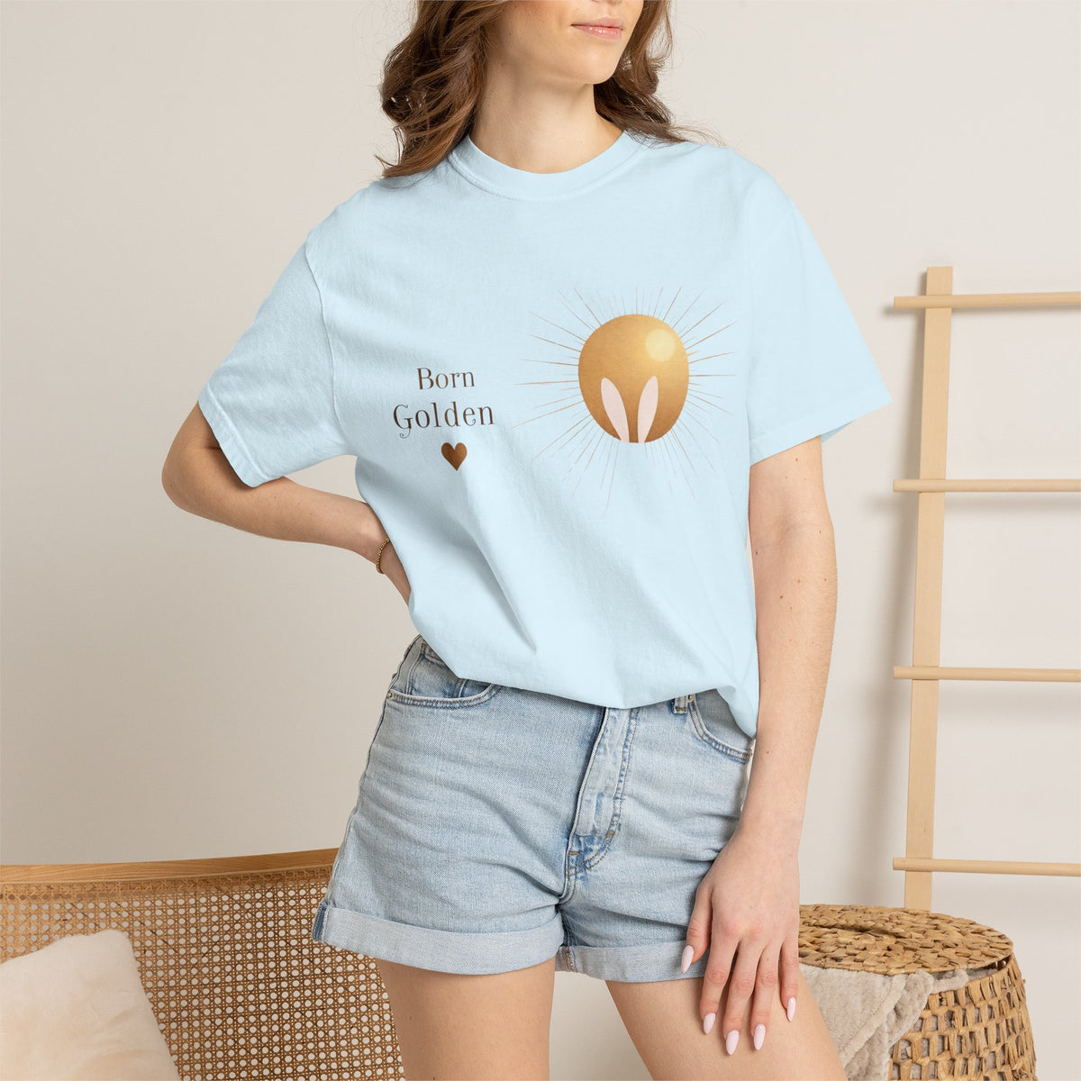 JK Born Golden Tee — Minimal Sun Badge Graphic T-Shirt