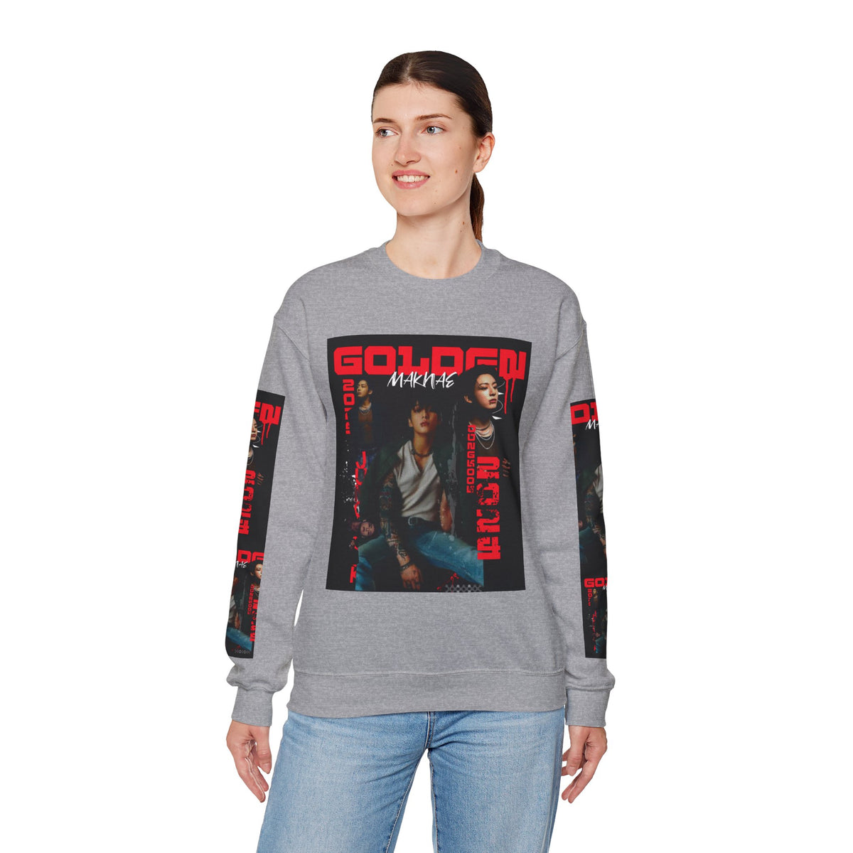 Jungkook Graphic Crewneck Sweatshirt — "GOLDEN"  Inspired Photo Print