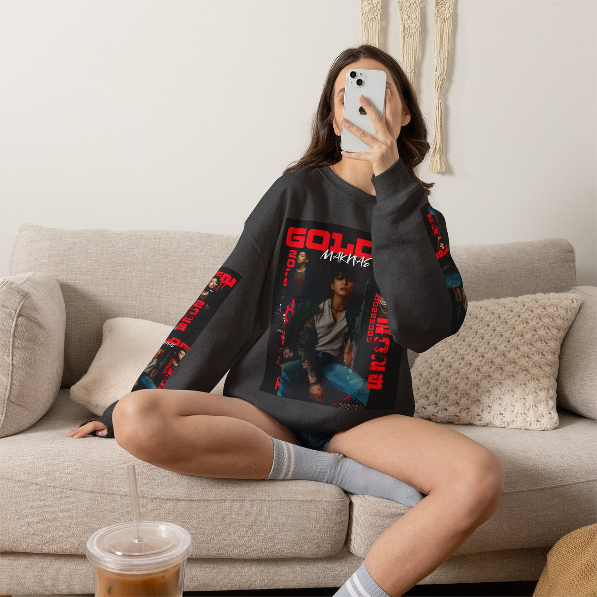 Jungkook Graphic Crewneck Sweatshirt — "GOLDEN"  Inspired Photo Print