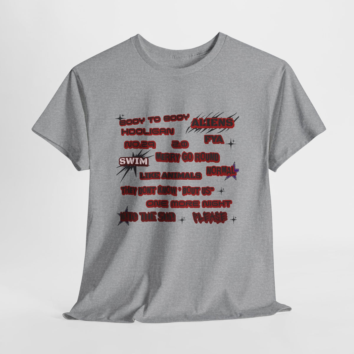 BTS ARIRANG Graphic Tee — Distorted Red Text Band Shirt