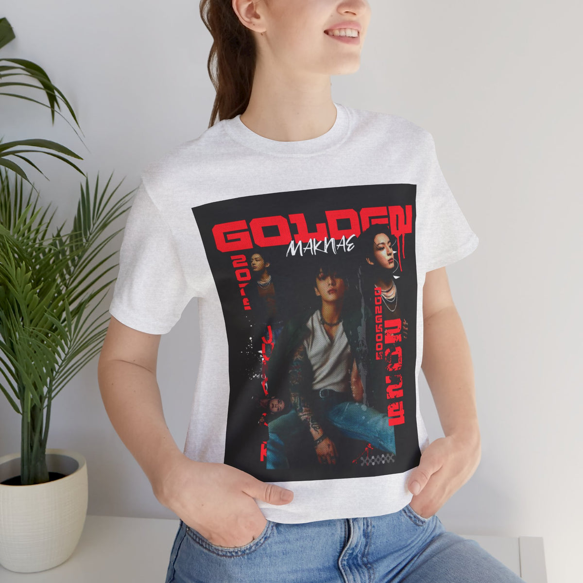 Jungkook Graphic Tee — Golden (Red Text)