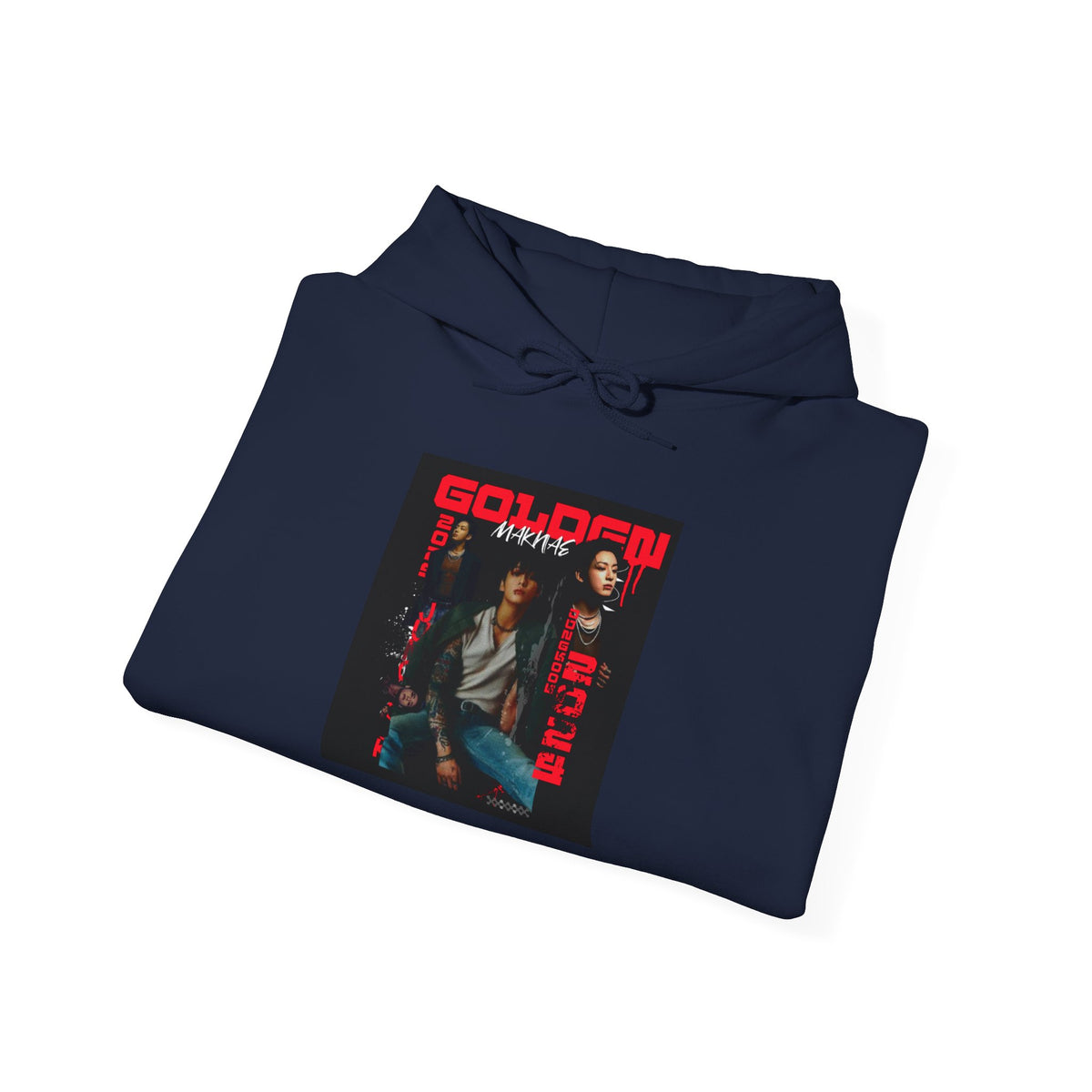JK Hoodie - 'GOLDEN MAKNAE' Portrait Graphic Hoodie (Red Noir Band Art)