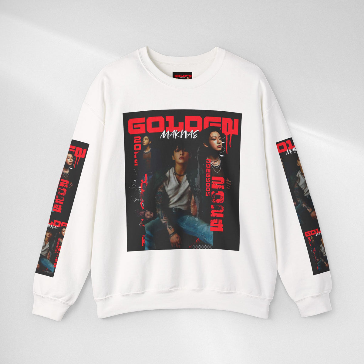 Jungkook Graphic Crewneck Sweatshirt — "GOLDEN"  Inspired Photo Print