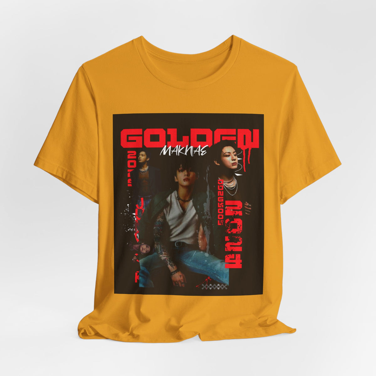 Jungkook Graphic Tee — Golden (Red Text)