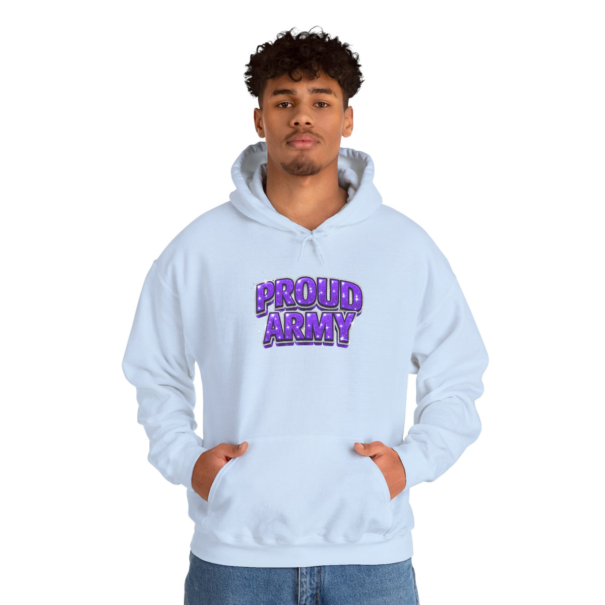 Proud Army Hoodie — Bold Purple Graphic  Pullover
