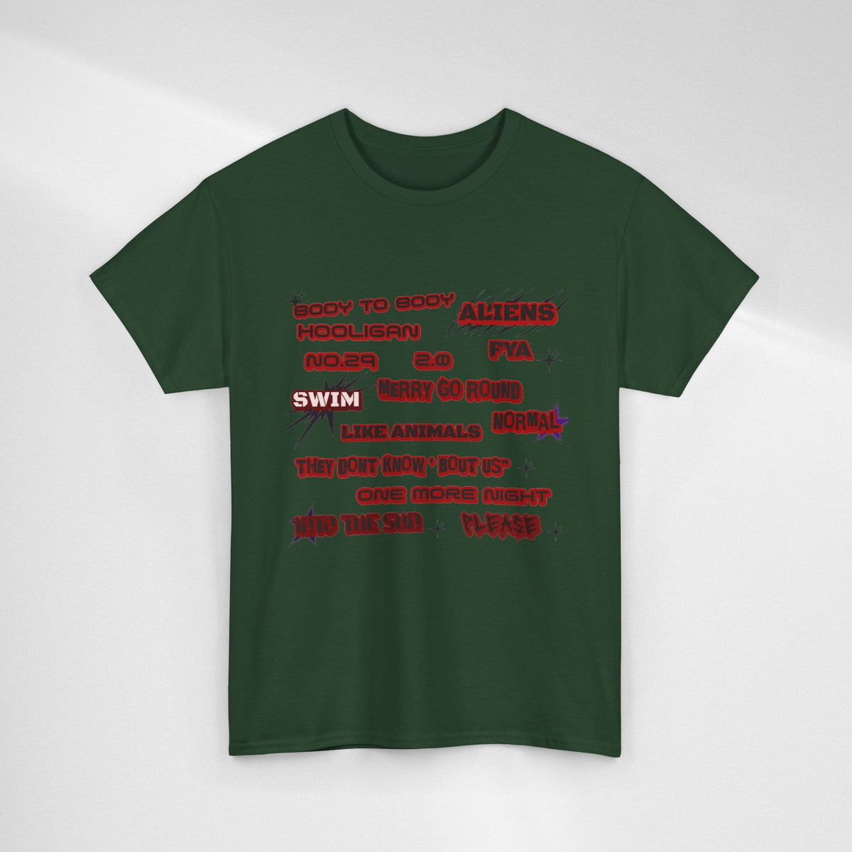 BTS ARIRANG Graphic Tee — Distorted Red Text Band Shirt
