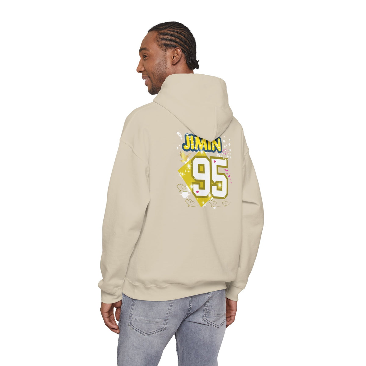 Jimin 95 Hoodie — K-Pop Fan Pullover with Photo Collage Front & Graphic Back