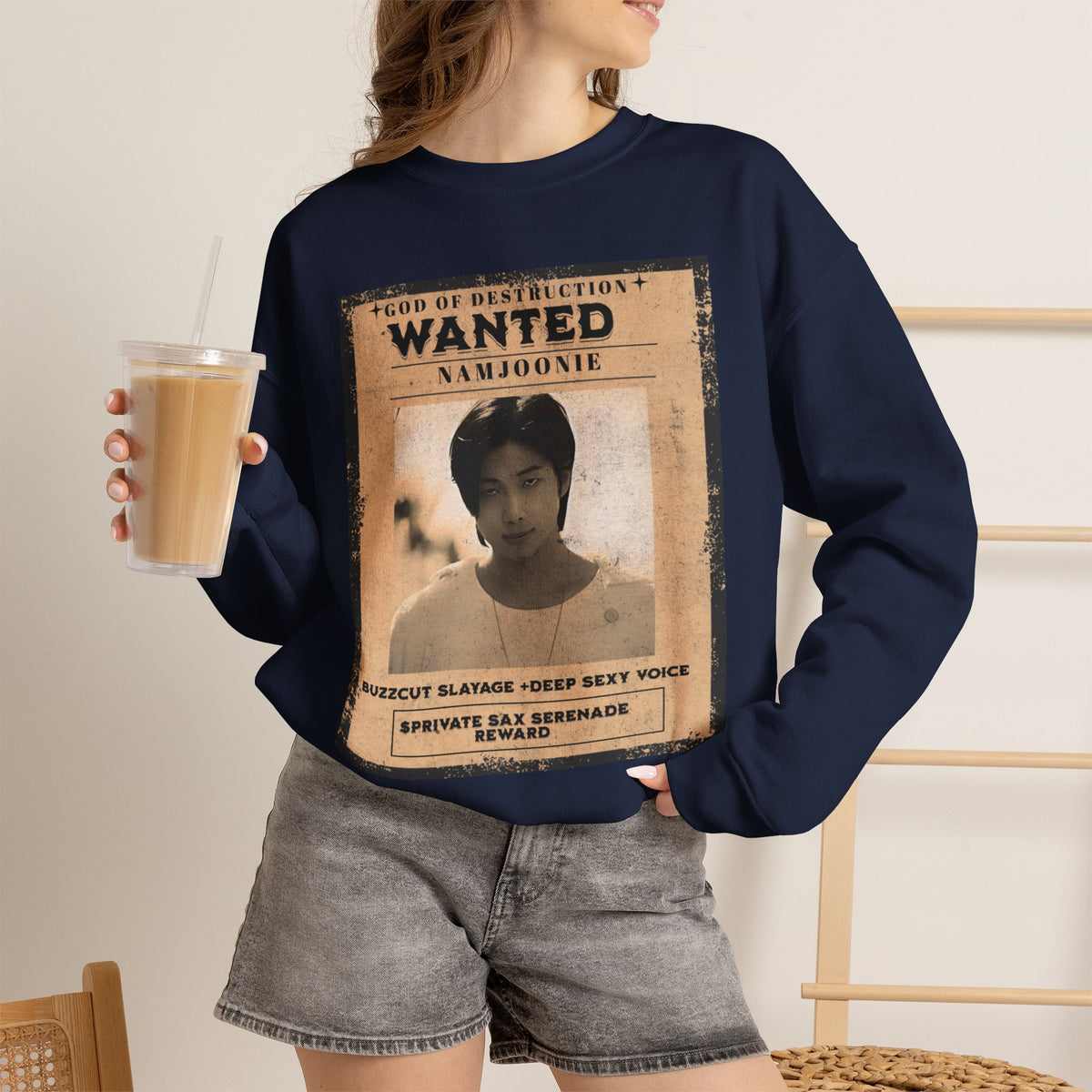 Wanted Poster Crewneck Sweatshirt — 'Wanted: Namjoonie' Vintage K-Pop Graphic