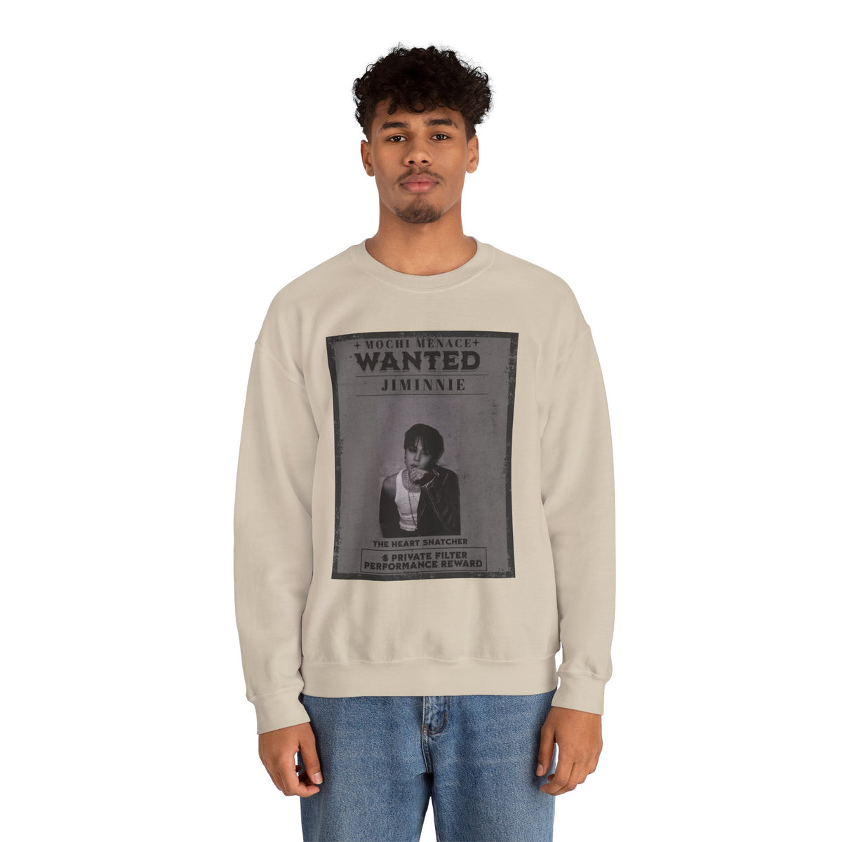 Wanted Poster Crewneck Sweatshirt — 'WANTED: Jiminie' Vintage K-Pop Graphic