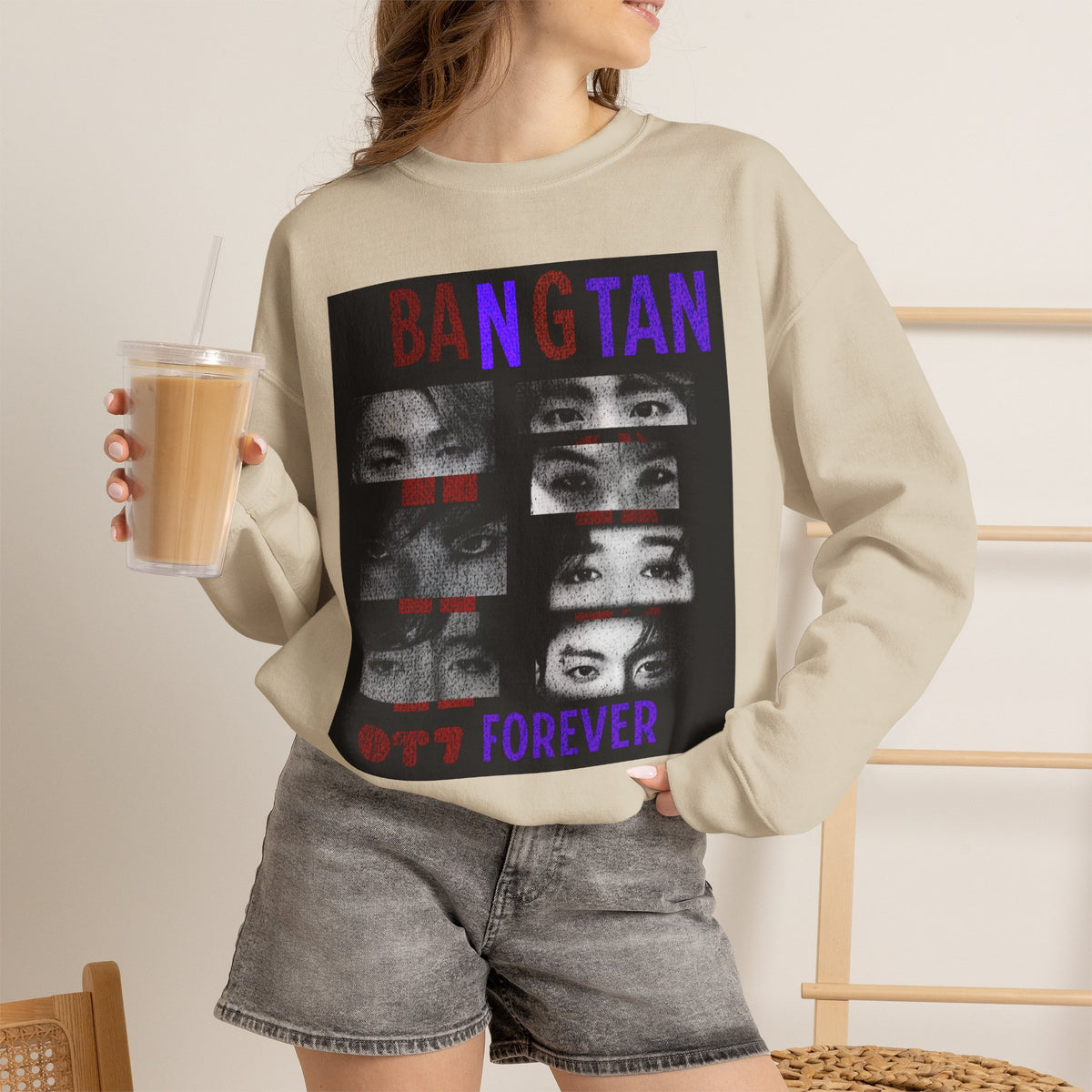 Bangtan Eyes Graphic Sweatshirt — K-Pop Fan Crewneck ("BANGTAN 07 FOREVER")