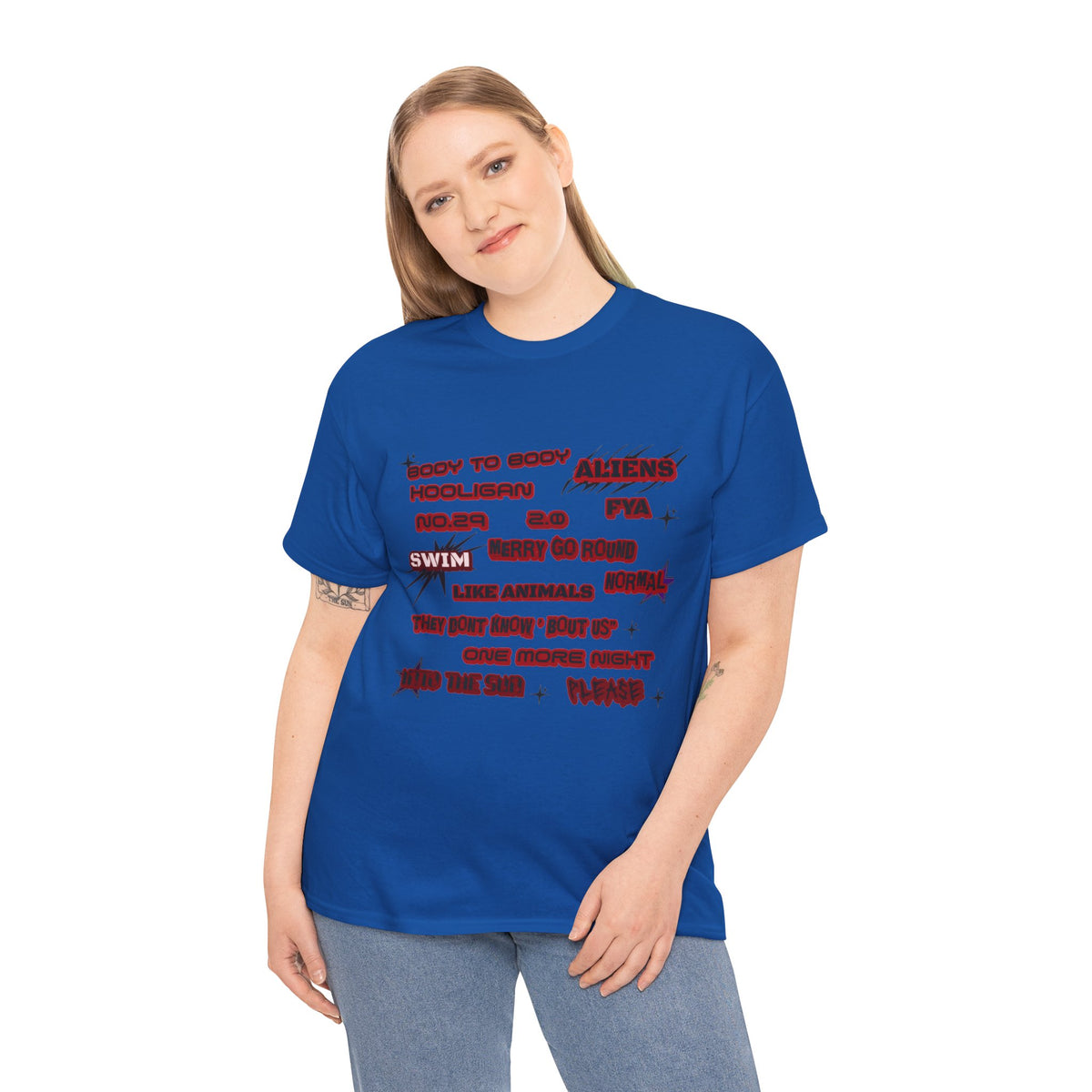 BTS ARIRANG Graphic Tee — Distorted Red Text Band Shirt