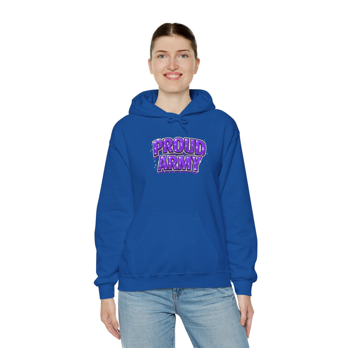 Proud Army Hoodie — Bold Purple Graphic  Pullover