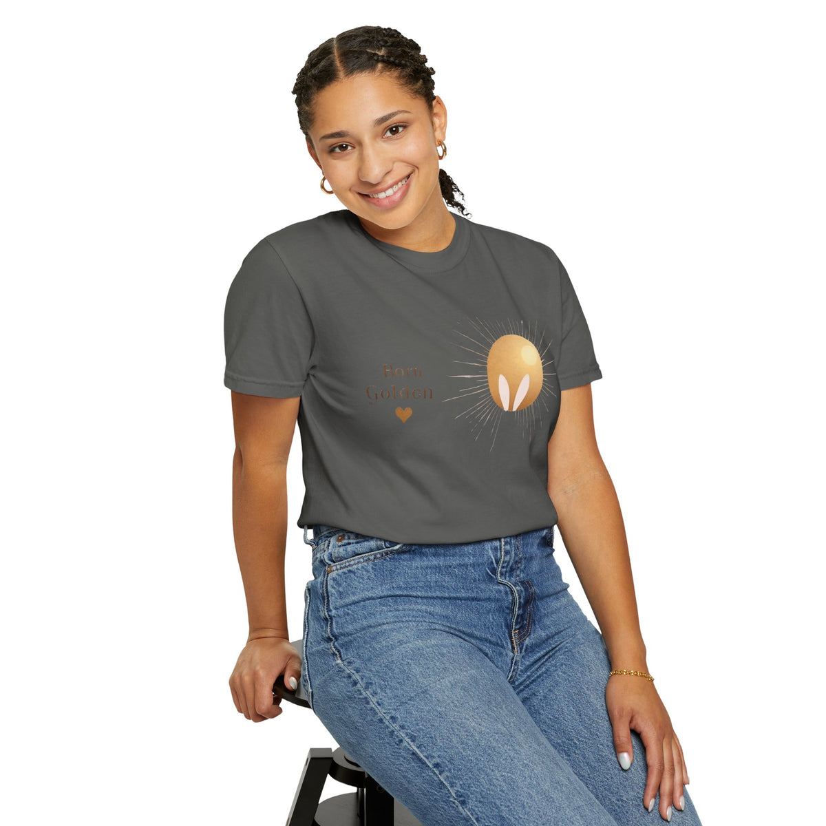 JK Born Golden Tee — Minimal Sun Badge Graphic T-Shirt