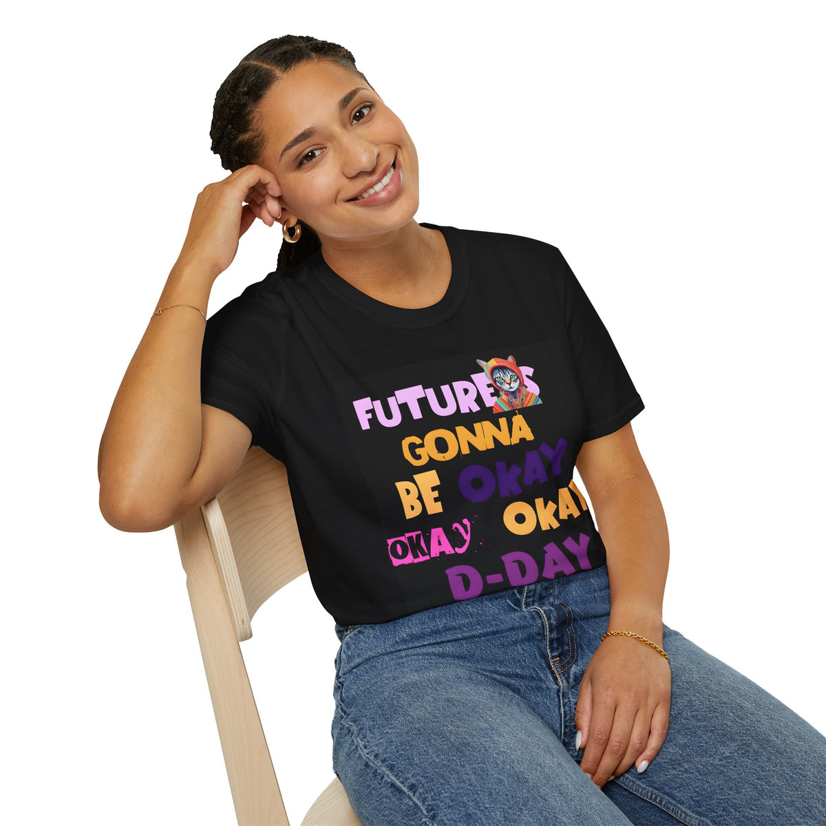 T-Shirt — “Future’s Gonna Be Okay” Positive Cat Graphic Tee