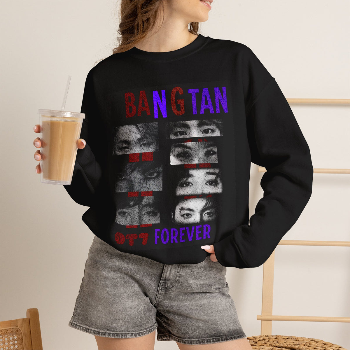 Bangtan Eyes Graphic Sweatshirt — K-Pop Fan Crewneck ("BANGTAN 07 FOREVER")
