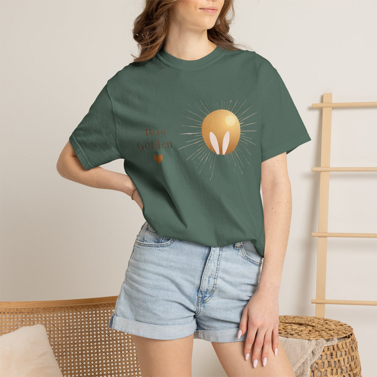 JK Born Golden Tee — Minimal Sun Badge Graphic T-Shirt