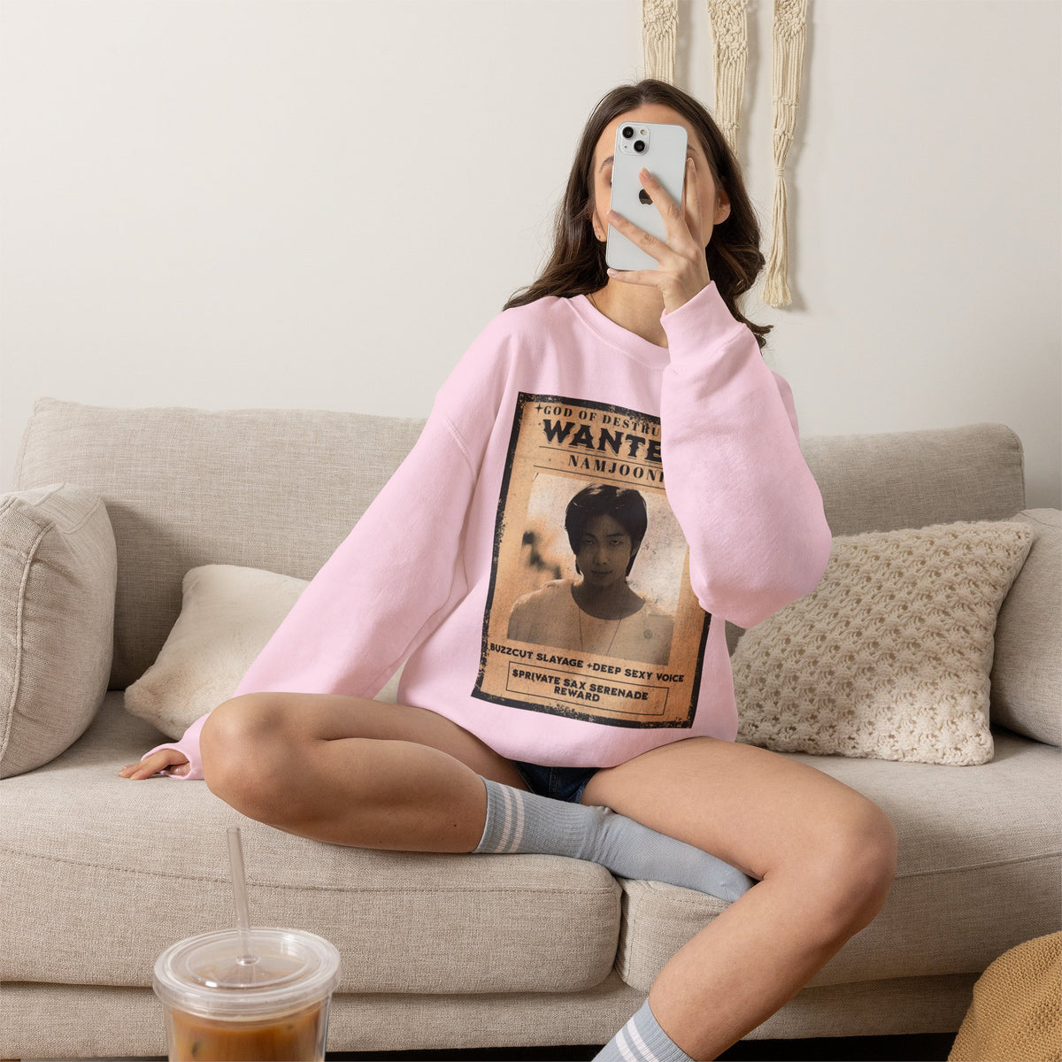 Wanted Poster Crewneck Sweatshirt — 'Wanted: Namjoonie' Vintage K-Pop Graphic