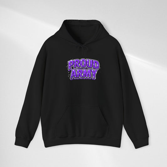 Proud Army Hoodie — Bold Purple Graphic  Pullover