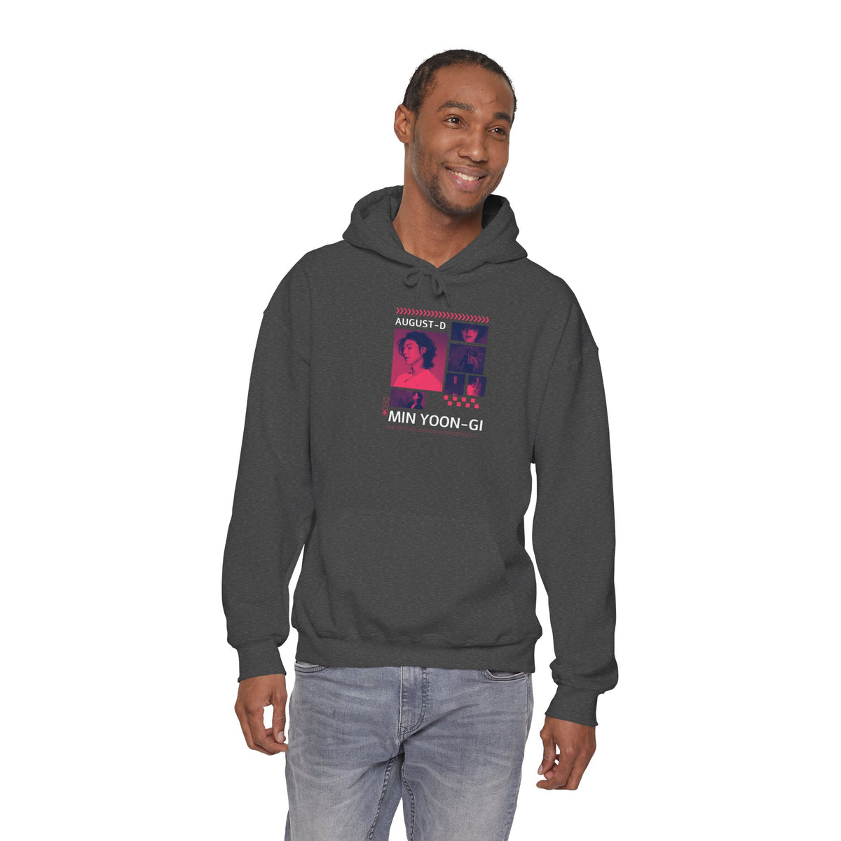 Suga Photo Collage Hoodie — Retro Pink Portraits Grid Design
