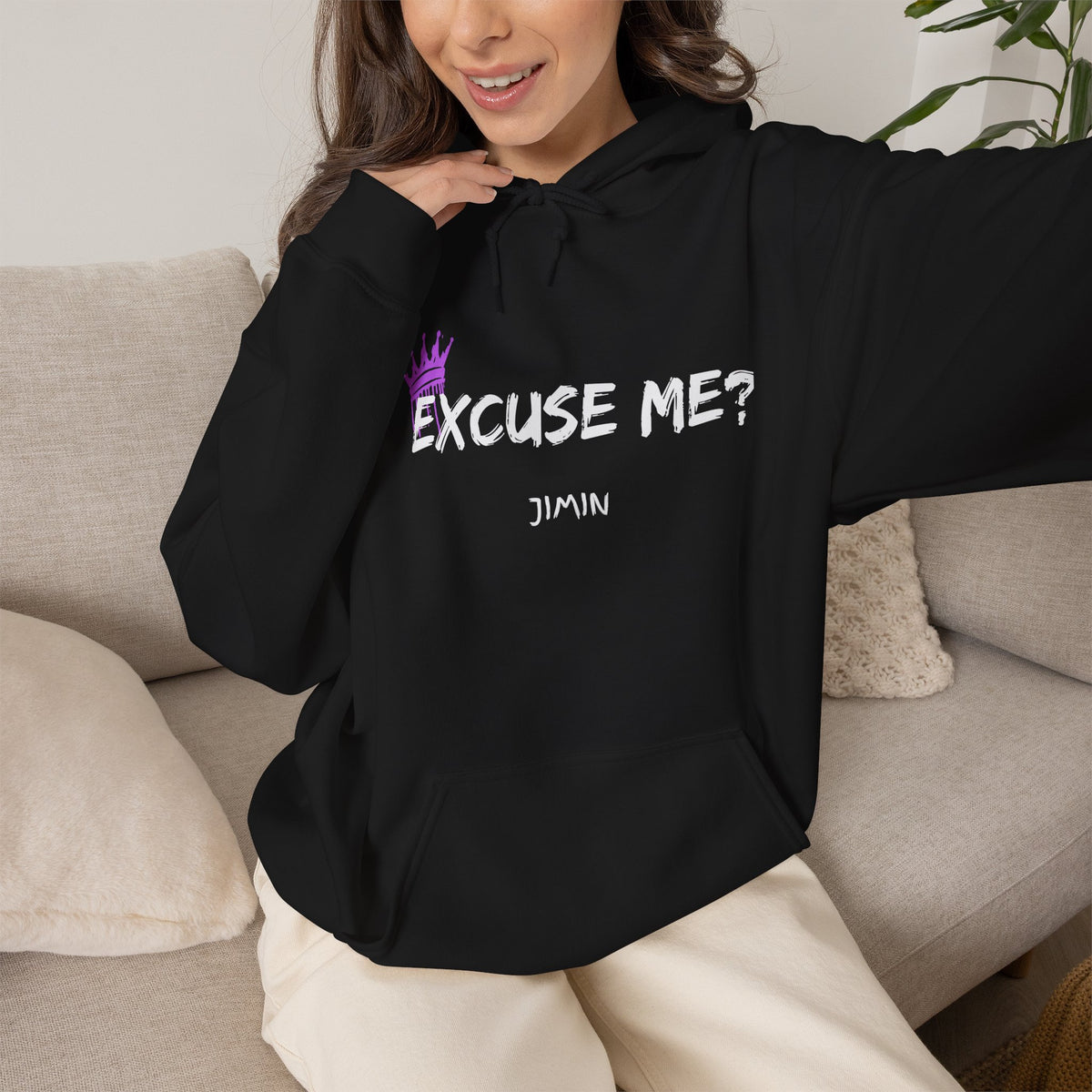 Excuse Me? Jimin Hoodie - K-Pop Fan Pullover with Crown Graphic