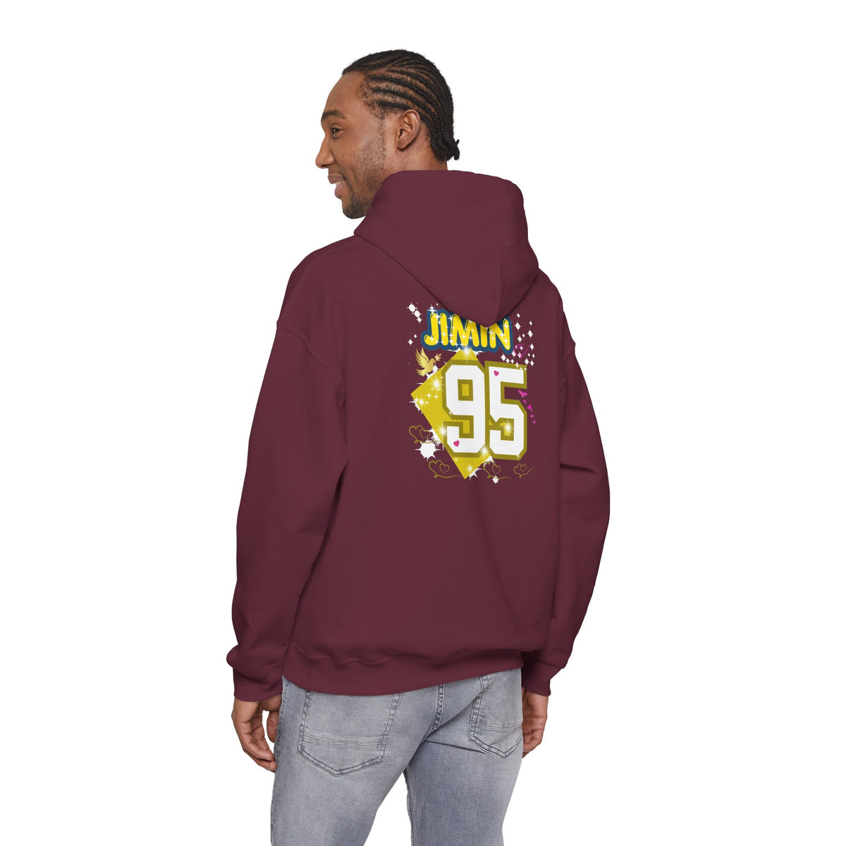 Jimin 95 Hoodie — K-Pop Fan Pullover with Photo Collage Front & Graphic Back