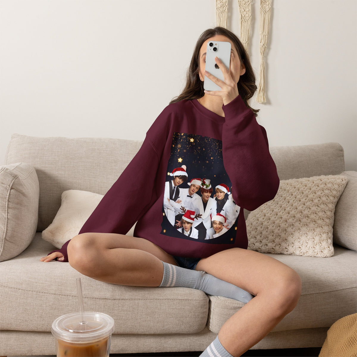 BTS Holiday Crewneck Sweatshirt — Festive Group Photo Design