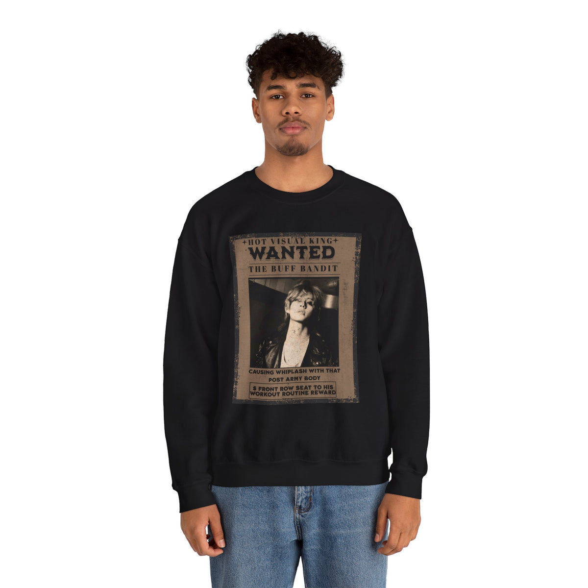 Wanted Poster Crewneck Sweatshirt — Vintage 'Buff Bandit' Graphic