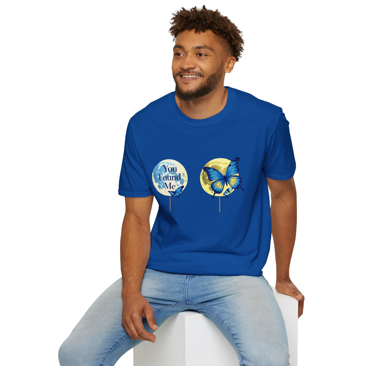 T-Shirt — 'You Found Me' Blue & Yellow Butterfly Graphic