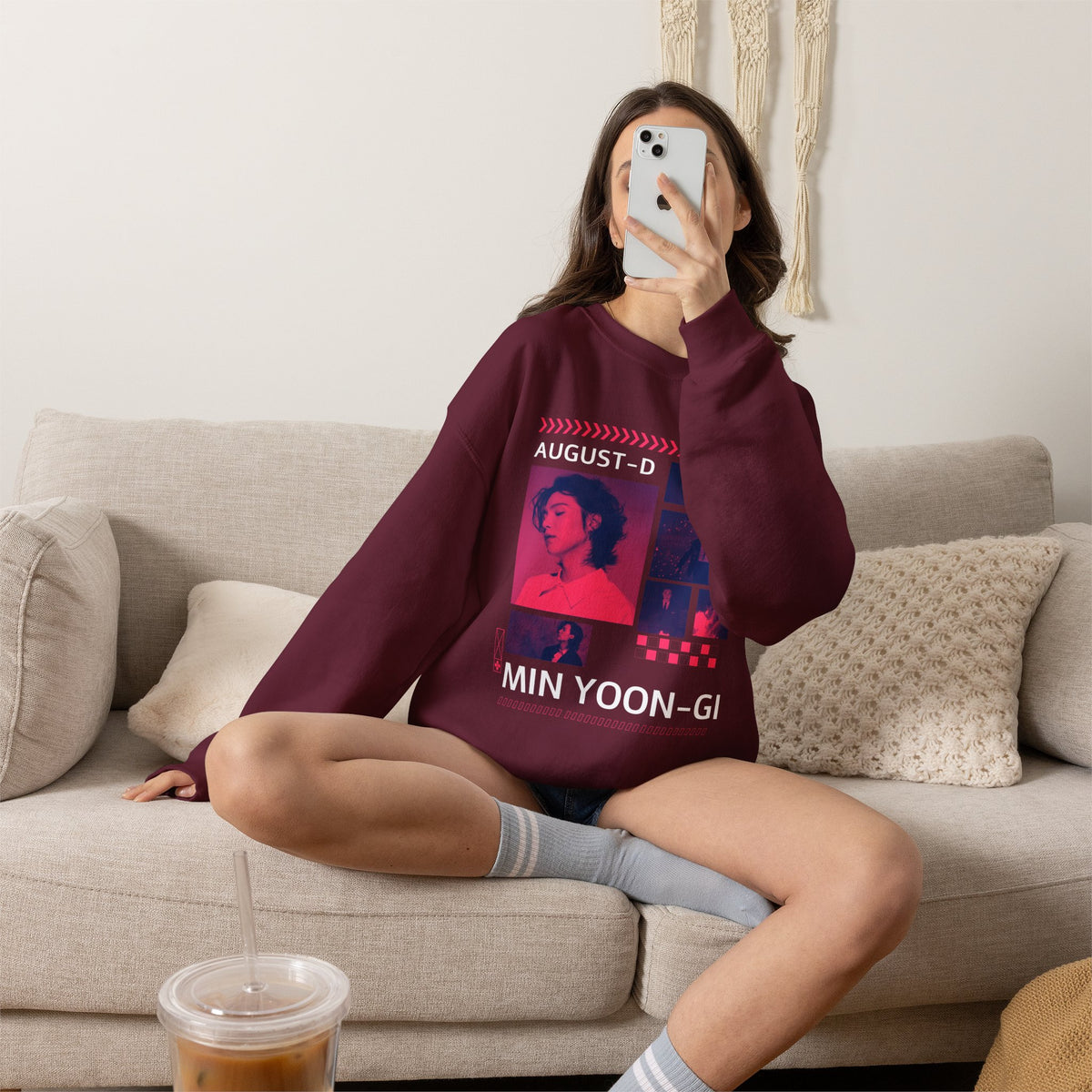 Suga Retro Photo Collage Sweatshirt — Pink Neon Portrait Crewneck