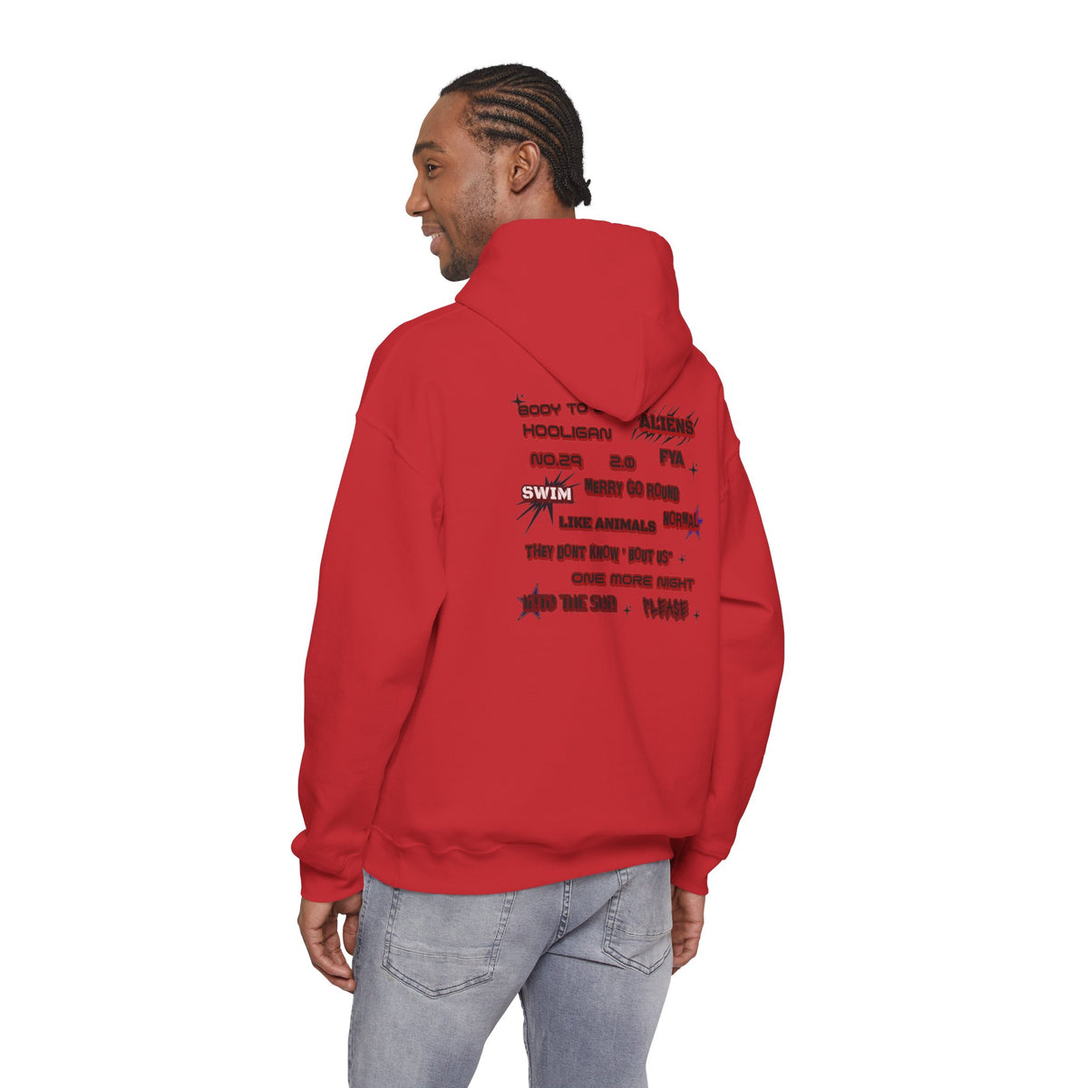 BTS Text Graphic Hoodie —  Red Script Sweatshirt